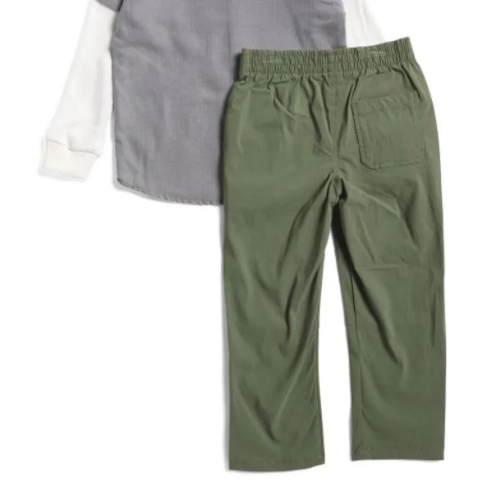 NWT DKNY Little Boy 2pc Woven Twofer Shirt and Pants Set